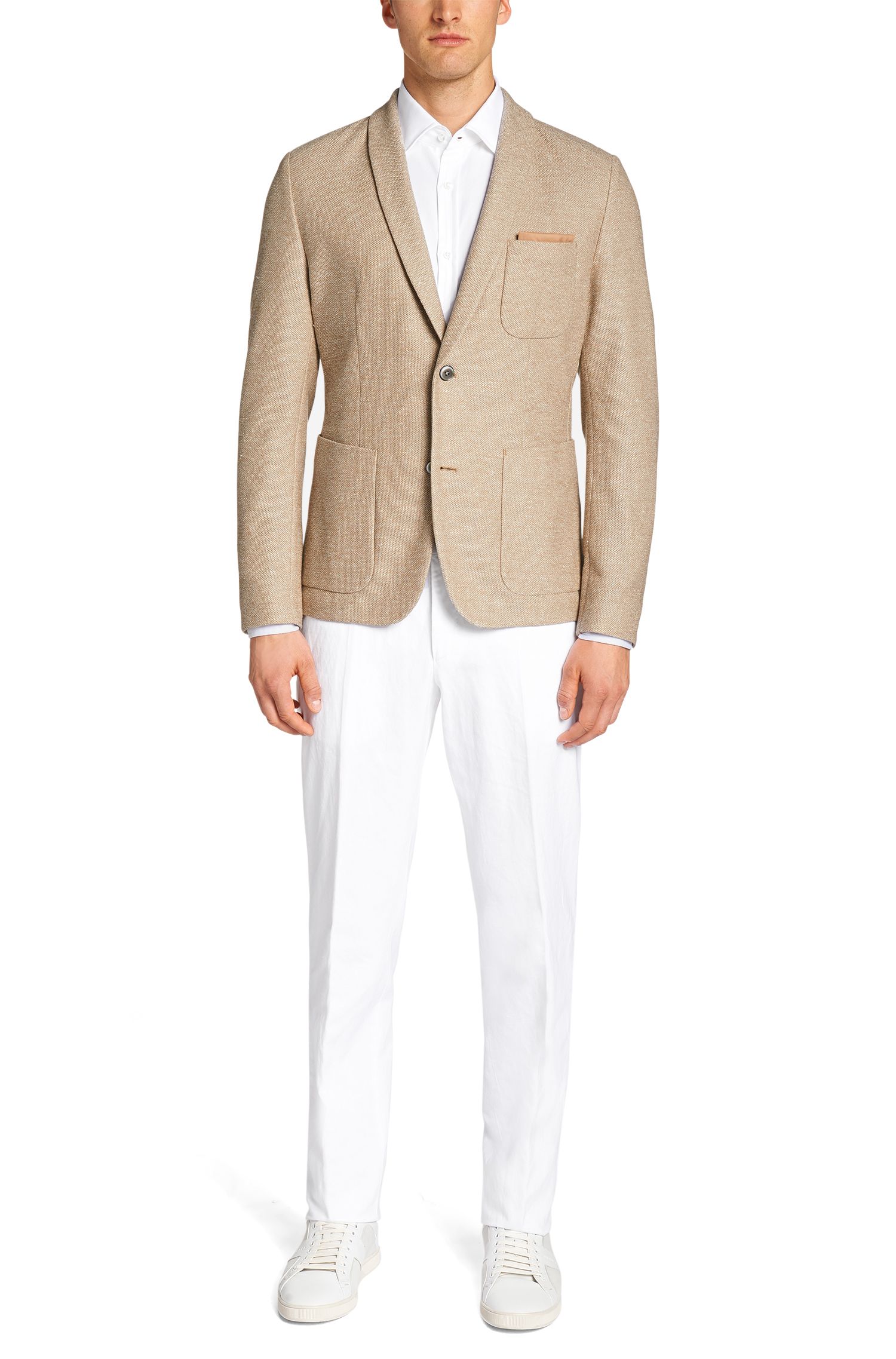 Slim-fit jacket in cotton blend with linen: 'T-Marcoz23', Beige