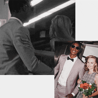 Collage mit Models, die bei der Hochzeitsfeier ankommen