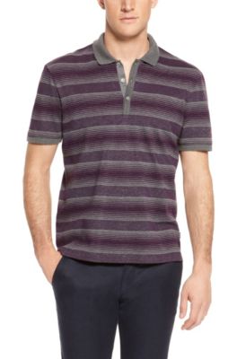 'Firenze' | Regular Fit, Mercerized Cotton Striped Polo Shirt, Dark Purple