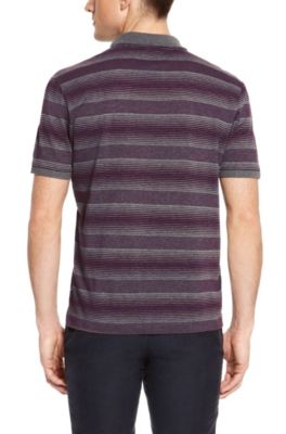 'Firenze' | Regular Fit, Mercerized Cotton Striped Polo Shirt, Dark Purple