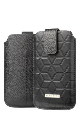 'Brussels Universal' | Embossed Leather Cell Phone Case, Black