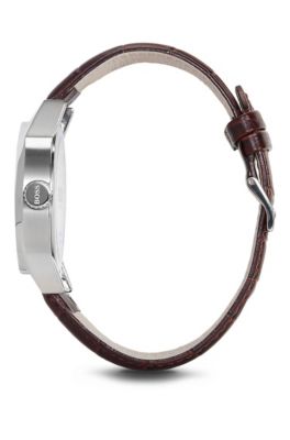 '1512912' | Brown Crocodile Embossed Leather Strap Quartz Watch, Assorted-Pre-Pack