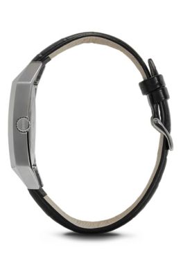 '1512915' | Black Crocodile Embossed Leather Strap 3-Hand Quartz Watch, Assorted-Pre-Pack