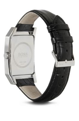 '1512915' | Black Crocodile Embossed Leather Strap 3-Hand Quartz Watch, Assorted-Pre-Pack