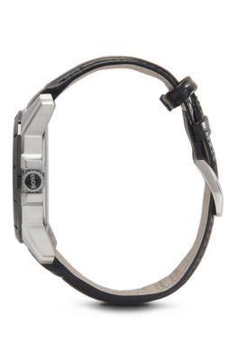 '1512922' | Black Crocodile Leather Strap Quartz Watch, Assorted-Pre-Pack