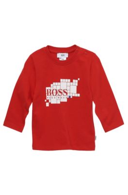 'J05249' | Toddler Long-Sleeved Cotton Print Crewneck T-Shirt, Red