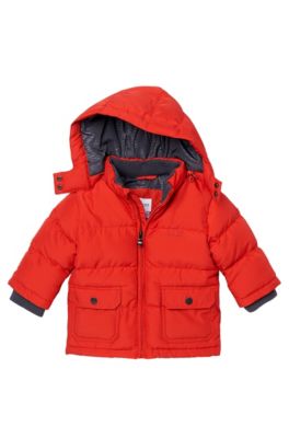'J06076' | Toddler Polyester Blend Quilted Jacket with Detachable Hood, Red