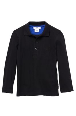 'J25545' | Boys Long-Sleeved Cotton Polo Shirt, Black