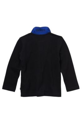 'J25545' | Boys Long-Sleeved Cotton Polo Shirt, Black