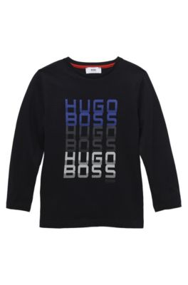 'J25589' | Boys Long-Sleeved Cotton Crewneck Graphic T-Shirt, Black