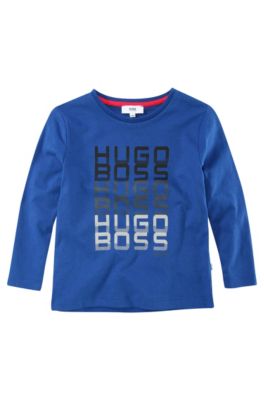 'J25589' | Boys Long-Sleeved Cotton Crewneck Graphic T-Shirt, Blue