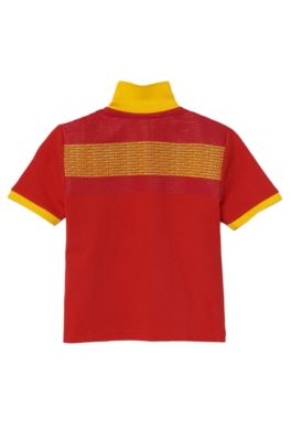 'J25671' | Boy's Country Cotton Polo Shirt with Flag Back, Patterned