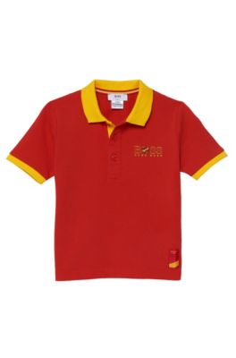 'J25671' | Boy's Country Cotton Polo Shirt with Flag Back, Patterned