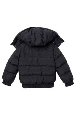 'J26167' | Boys Polyester-Blend Quilted Jacket with Detachable Hood, Black