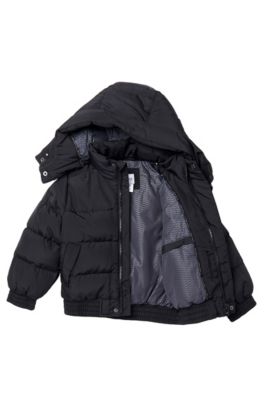 'J26167' | Boys Polyester-Blend Quilted Jacket with Detachable Hood, Black