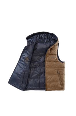 'J26168' | Boys Nylon Reversible Quilted Down Vest, Brown