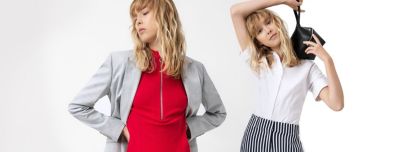 A female model wearing spring/summer outfits by HUGO