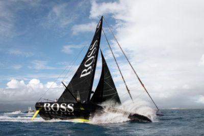 Alex Thomson racing boat by BOSS at the Route du Rhum