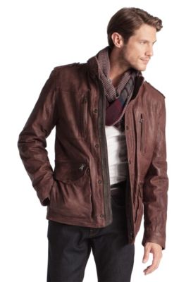 hugo boss brown leather jacket