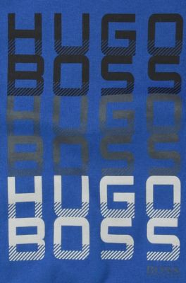 'J25589' | Boys Long-Sleeved Cotton Crewneck Graphic T-Shirt, Blue