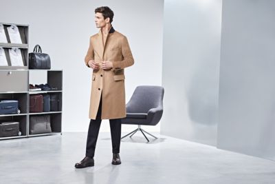 Tailored cuffed trousers with camel coat by BOSS