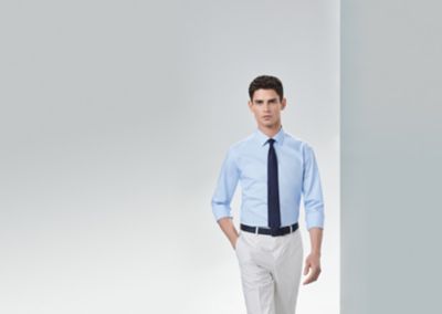 light blue formal shirt with tie