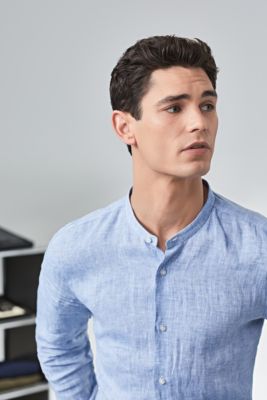 Casual blue linen shirt by BOSS