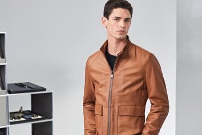 hugo boss tan leather jacket