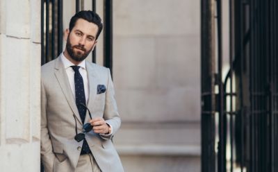 Matthew Zorpas wearing a BOSS suit