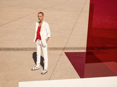 White suit and red shirt by BOSS