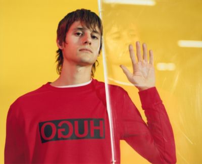 Red reversed sweater by HUGO