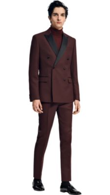 Smart dark red suit with dark red knitwear for men by BOSS