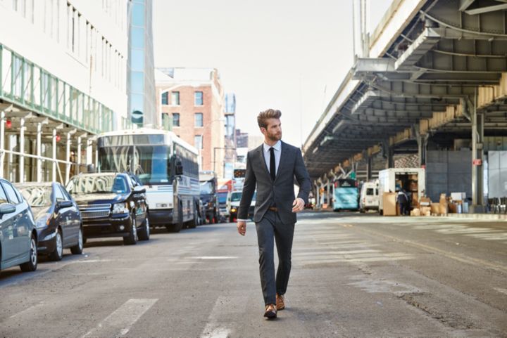 Man wearing grey suit by BOSS