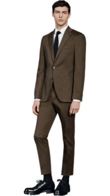 Black suit, shoes and bag, brown T-Shirt by BOSS