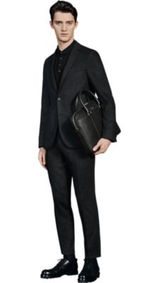 Grey suit, pink shirt and black boots by BOSS