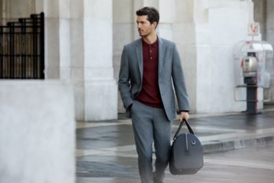 Grey look with red knitwear for Men by BOSS