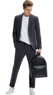 black sport coat with grey pants