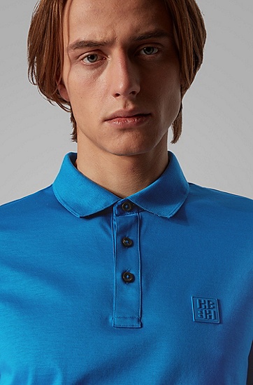 男士丝光棉平针织面料修身 Polo 衬衫,  426_中蓝色