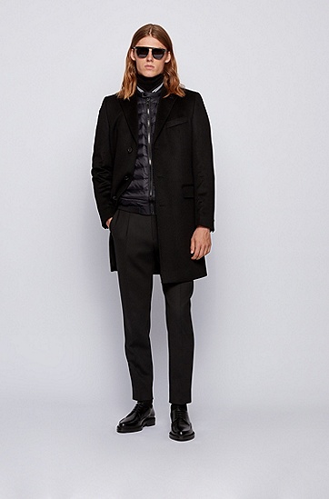 针织衣领和条纹细节装饰的轻盈羽绒夹克外套,  001_黑色
