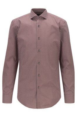 印花弹力棉修身衬衫,  224_铜棕色