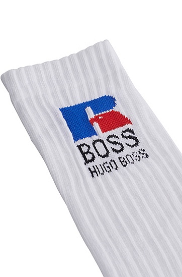 RUSSELL联名专属徽标图案装饰弹性面料长袜,  100_White