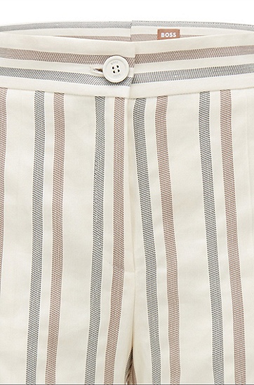 条纹亚麻混纺常规版型长裤,  988_Open Miscellaneous