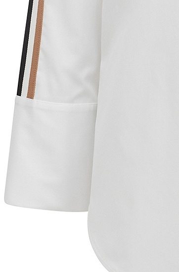 搭配经典条纹细节设计宽松版型棉质女士衬衫,  100_White