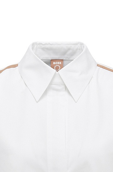 搭配经典条纹细节设计宽松版型棉质女士衬衫,  100_White