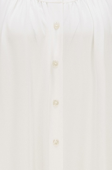 褶边衣领常规版型皱褶绉纱女士衬衫,  118_Open White