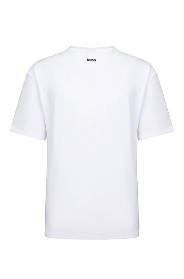 徽标艺术图案弹力棉质宽松 T 恤,  100_White