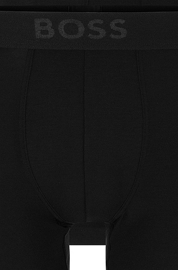 BOSS 博斯徽标装饰弹力莫代尔平角内裤两件装,  001_Black