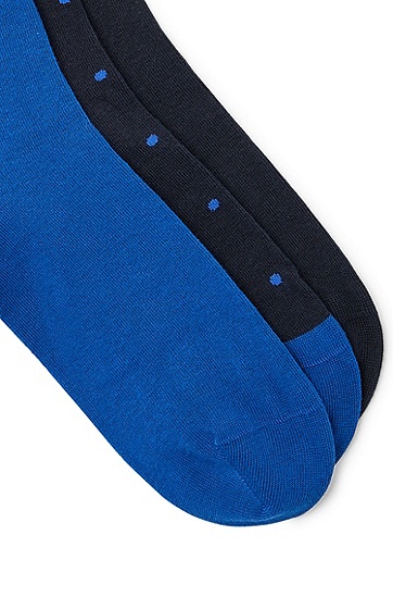 BOSS 博斯棉质混纺面料中长袜三双装,  401_Dark Blue