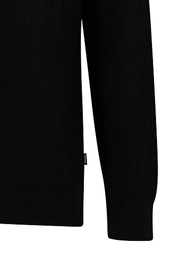 BOSS 博斯修身版型罗纹 Polo 毛衣,  001_Black