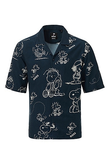 七夕BOSS X PEANUTS联名系列专有徽标艺术风图案常规版型衬衫,  404_Dark Blue